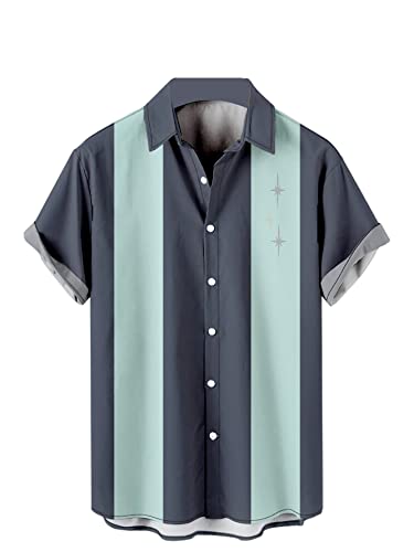 Herren Kurzarm Button Down Bowling Shirts Hawaii Casual Gedruckt Sommer Regular Fit Strand Aloha Shirt, Geometrisch gestreift, 3X-Groß von Ecosunny