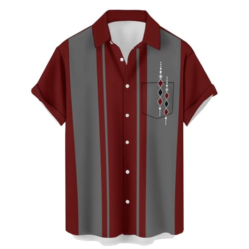 Herren Retro Bowling Shirts Hawaii Strand Hemd Vintage Gedruckt Brusttasche Hemd Kurzarm Casual Button Down, Art Geometry Bowling (2), 3X-Groß von Ecosunny