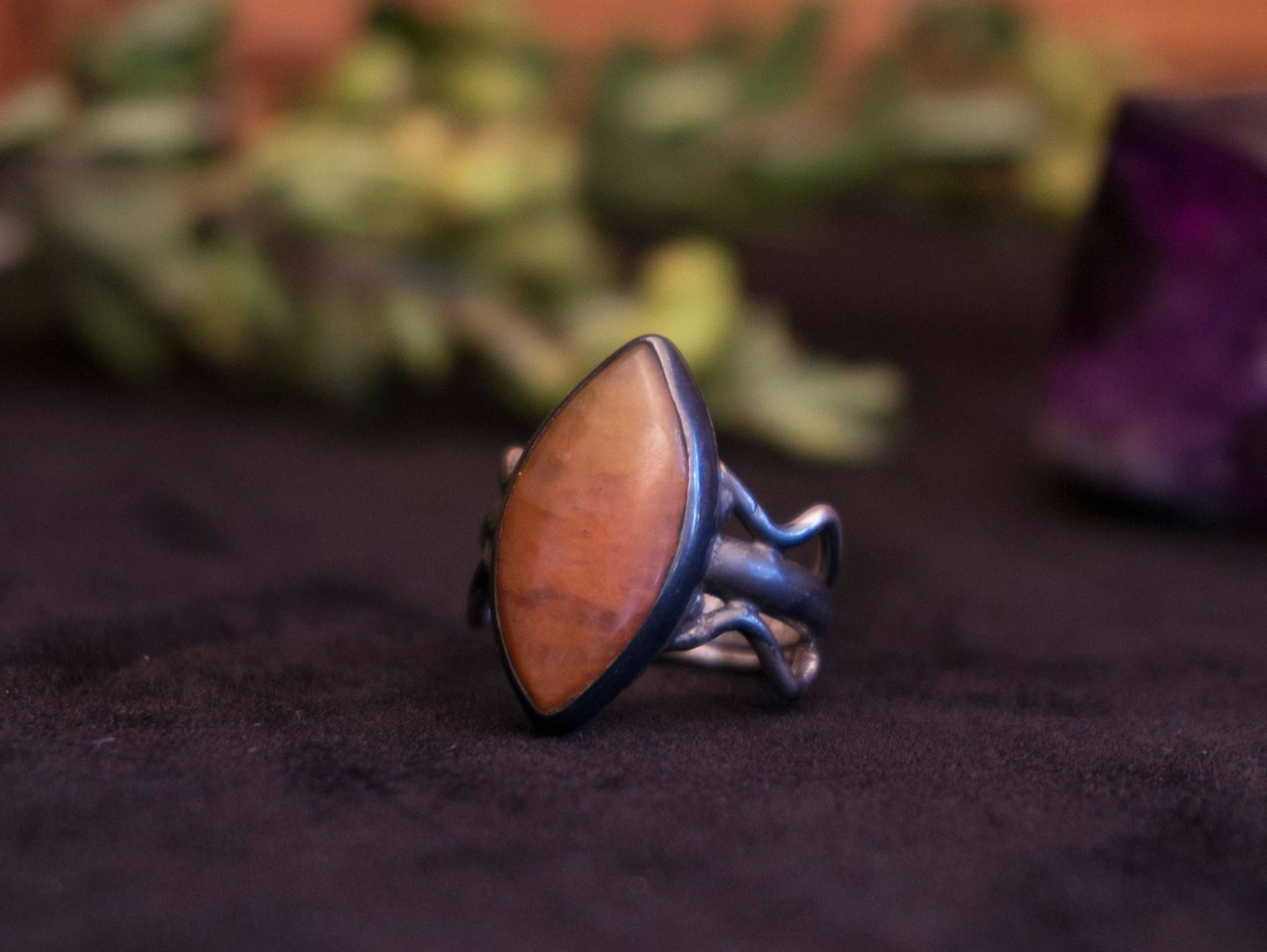 Handgemachter Orange Achat Ring | Marquise Sterling Silber Geschwärzter Silberring Sonnenuntergang Farbiger Stein Oxidiertes .999~.925 von EcotoneJewelers