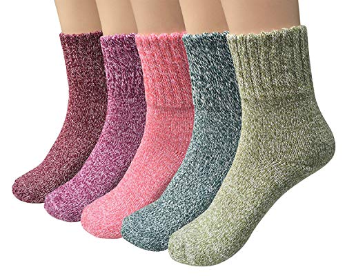 Ecroon Damen Wintersocken Crew Socken Socken aus Baumwolle Norwegersocken Mädchen Warmesocken Sportsocken Thermo Socken Warme Dicke Winter Sport Ski Arbeitssocken Gr.35-40 (5 Paar) von Ecroon