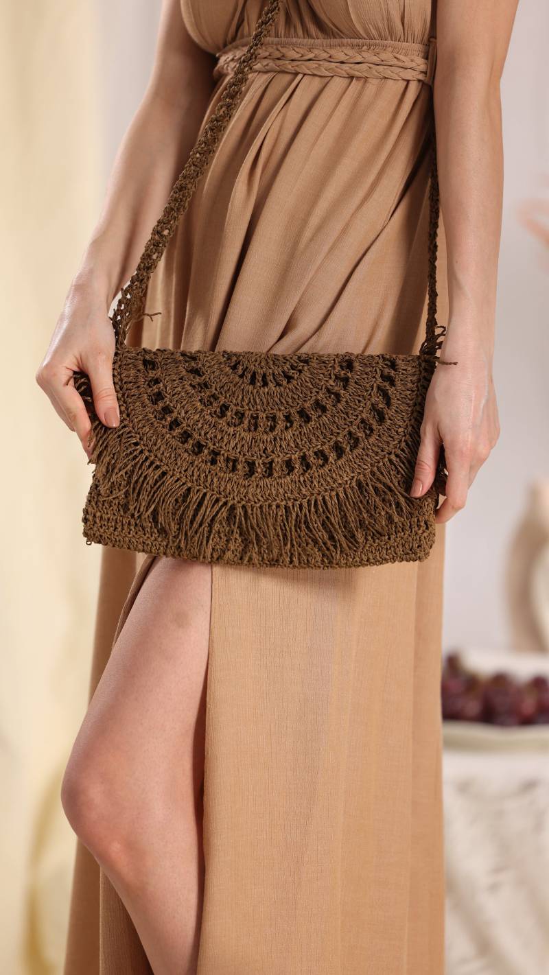 Fransen Umhängetasche, Boho Schultertasche, Handgemachte Quaste Tasche, Moderne Crossbody Sommer Urlaubs Jeden Tag Handgewebte Geldbörse, Handgemacht von EcruHandmadeDesign