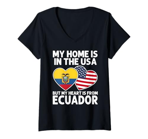 Damen My Home USA My Heart Ecuador Ecuadorian American Pride Flagge T-Shirt mit V-Ausschnitt Damen My Home USA My Heart Ecuador Ecuadorian American Pride Flagge T-Shirt mit V-Ausschnitt von Ecuador Pride Flag Apparel