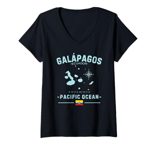 Damen Galapagosinseln Ecuador Pazifik Charles Darwin GPS T-Shirt mit V-Ausschnitt Damen Galapagosinseln Ecuador Pazifik Charles Darwin GPS T-Shirt mit V-Ausschnitt von Ecuadorian Flag Evolution Wildlife Souvenirs