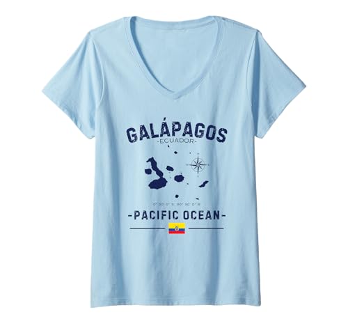 Damen Galapagosinseln Ecuador Pazifik Charles Darwin GPS T-Shirt mit V-Ausschnitt von Ecuadorian Flag Evolution Wildlife Souvenirs