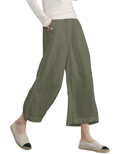 ECUPPER Damen-Caprihose aus Baumwolle, lockere Passform, weites Bein, leger, Übergröße, elastische Taille, Grün (Army Green), 54 von Ecupper