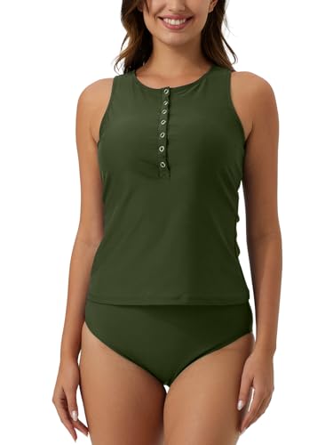 Ecupper Badeanzug Damen Bauchweg Tankini Set mit Slip Zweiteiler Badeanzüge Oberteil Bademode Grün XL Ecupper Badeanzug Damen Bauchweg Tankini Set mit Slip Zweiteiler Badeanzüge Oberteil Bademode Grün XL von Ecupper