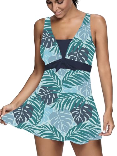 Ecupper Badeanzug Damen Elegant Einteiliger Badeanzug Mit Brustpolster Badeanzugkleid Baderock Graugrün L von Ecupper