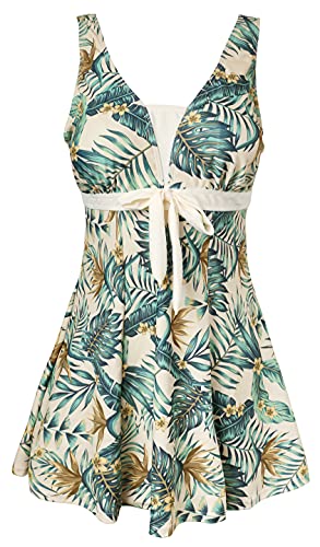 Ecupper Badeanzug Damen Elegant Einteiliger Badeanzug Mit Brustpolster Badeanzugkleid Baderock Zitronengelb 4XL von Ecupper