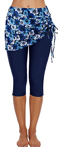 Ecupper Badehose Damen Lang Schwimmhose Capri Badeleggings Mit Rock Schwimm von Ecupper