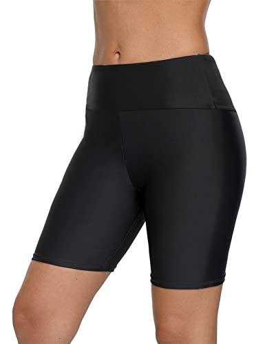 Ecupper Badehose Damen Low Waist Lang Badekleidung Badeshorts Stretch Capri Knielang Bikinihose von Ecupper