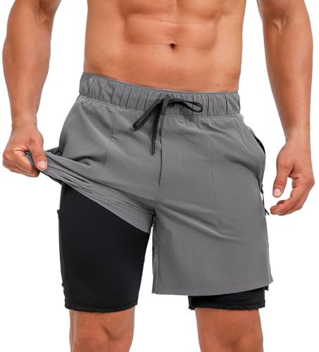 Ecupper Badehose Herren Badeshorts Sport mit Kompression Liner 2 in 1 Schwimmhose Boxershorts Board Shorts Beachshorts Schwarz M von Ecupper