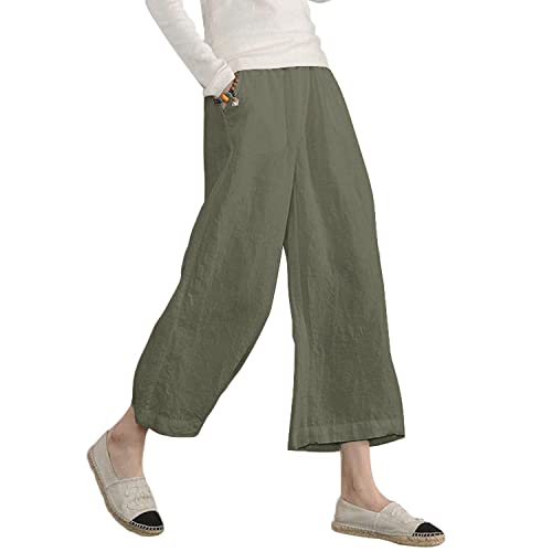 Ecupper Capris Hose Damen Sommer Übergröße Baumwolle Lässig Hose Stoffhose Weitehosen Armeegrün S Ecupper Capris Hose Damen Sommer Übergröße Baumwolle Lässig Hose Stoffhose Weitehosen Armeegrün S von Ecupper