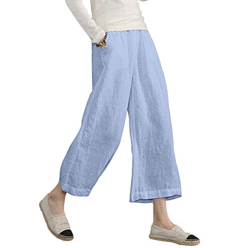 Ecupper Capris Hose Damen Sommer Übergröße Baumwolle Lässig Hose Stoffhose Weitehosen Hellblau M Ecupper Capris Hose Damen Sommer Übergröße Baumwolle Lässig Hose Stoffhose Weitehosen Hellblau M von Ecupper