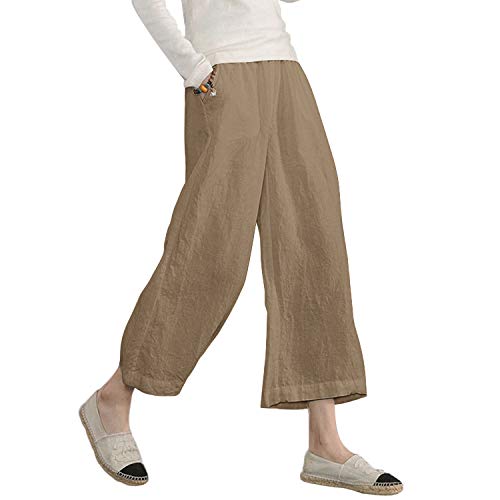 Ecupper Capris Hose Damen Sommer Übergröße Baumwolle Lässig Hose Stoffhose Weitehosen Khaki 3XL von Ecupper