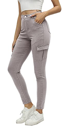 Ecupper Cargohose Damen Jeans High Waist Multi Taschen Skinny Wanderhose Outdoorhose von Ecupper