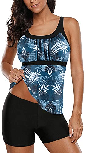 Ecupper Damen Badeanzug mit Badehose Zweiteiliger Badeanzug Tankini Sets Swimsuit von Ecupper