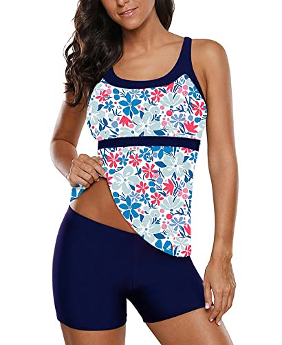 Ecupper Damen Badeanzug mit Badehose Zweiteiliger Badeanzug Tankini Sets Swimsuit von Ecupper