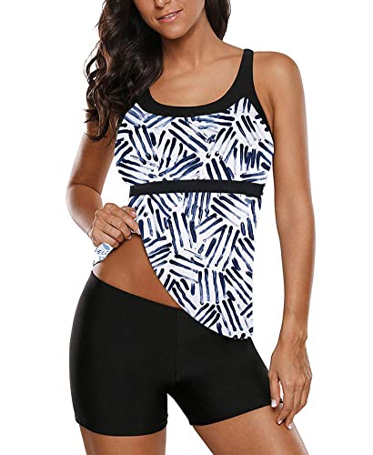 Ecupper Damen Badeanzug mit Badehose Zweiteiliger Badeanzug Tankini Sets Swimsuit von Ecupper