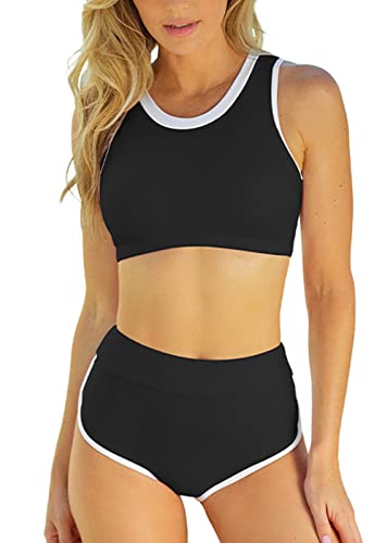 Ecupper Damen Bikini Set Push Up Badeanzug Zweiteiliger Swimsuit High Waist Bademode Schwarz L von Ecupper