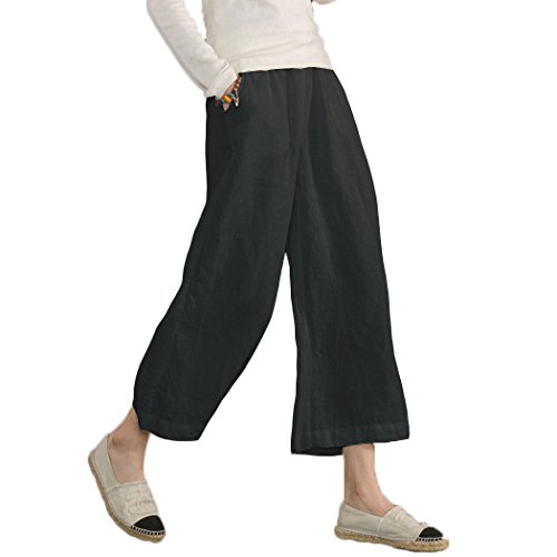Ecupper Damen-Hose, aus Baumwolle, elastische Taille, weite Hose, Übergröße Gr. 34, Schwarz von Ecupper