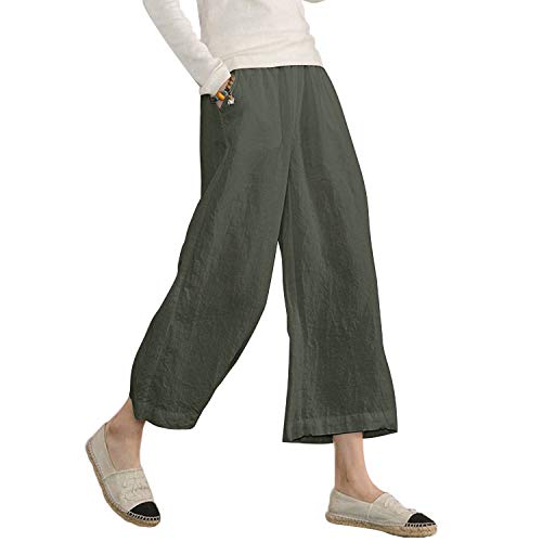 Ecupper Damen-Hose, lockere Passform, elastische Taille, Baumwolle, weites Bein - Grün - 52 von Ecupper