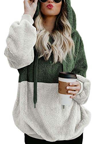 Ecupper Damen Kapuzenpullover Fleece Hoodie mit reißverschluss Oversize Warm Sweatshirt mit Kapuze Grün L von Ecupper