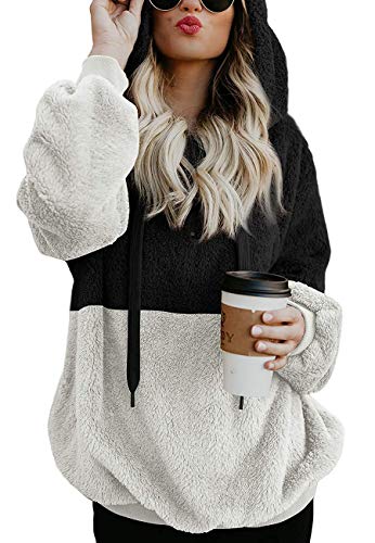 Ecupper Damen Kapuzenpullover Fleece Hoodie mit reißverschluss Oversize Warm Sweatshirt mit Kapuze Schwarz XL von Ecupper