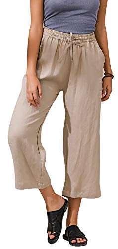 Ecupper Damen Leinenhose 7/8 Sommerhosen Leicht mit Elastischem Bund Casual Loose Fit Trousers von Ecupper