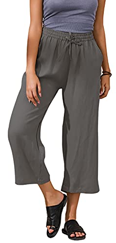 Ecupper Damen Leinenhose 7/8 Sommerhosen Leicht mit Elastischem Bund Casual Loose Fit Trousers von Ecupper