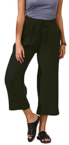 Ecupper Damen Leinenhose 7/8 Sommerhosen Leicht mit Elastischem Bund Casual Loose Fit Trousers von Ecupper