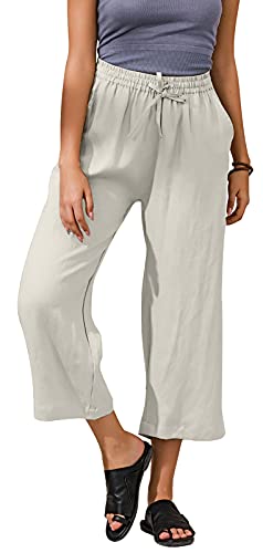 Ecupper Damen Leinenhose 7/8 Sommerhosen Leicht mit Elastischem Bund Casual Loose Fit Trousers von Ecupper