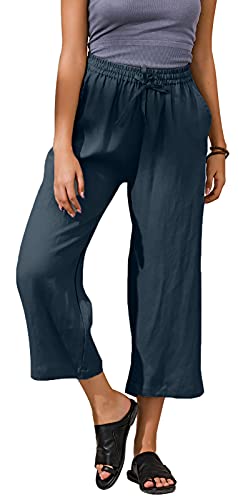 Ecupper Damen Leinenhose 7/8 Sommerhosen Leicht mit Elastischem Bund Casual Loose Fit Trousers von Ecupper