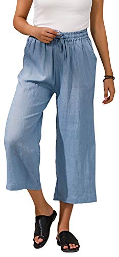 Ecupper Damen Leinenhose 7/8 Sommerhosen Leicht mit Elastischem Bund Casual Loose Fit Trousers von Ecupper