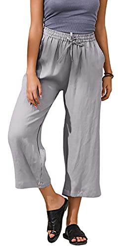 Ecupper Damen Leinenhose 7/8 Sommerhosen Leicht mit Elastischem Bund Casual Loose Fit Trousers von Ecupper