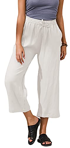 Ecupper Damen Leinenhose 7/8 Sommerhosen Leicht mit Elastischem Bund Casual Loose Fit Trousers von Ecupper