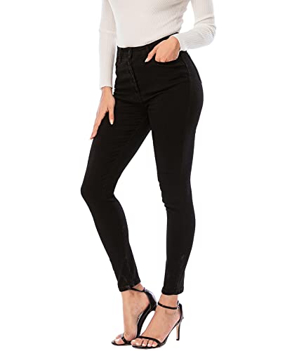 Ecupper Damen Skinny Fit Jeans Slim High Waist Femal Jeans Stretch Jeanshosen Schwarz-5 Knopf 2XL von Ecupper