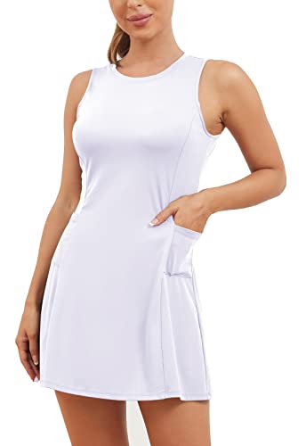 Ecupper Damen Sport Kleid Ärmellos Sommerkleider für Yoga Jogging Golf Weiß S von Ecupper