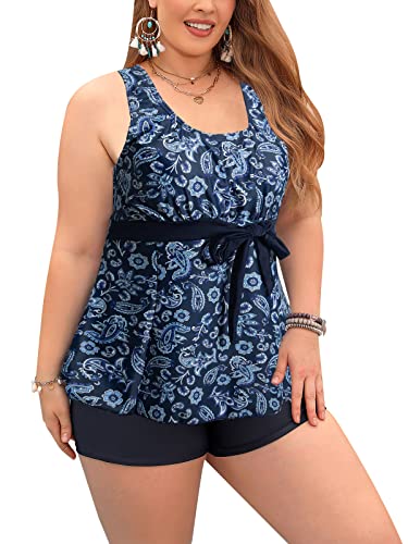 Ecupper Damen Tankini-Sets Badeanzug Zweiteiler Badebekleidung mit Badeshorts Tankini Push Up Blau Acajoubaum M von Ecupper