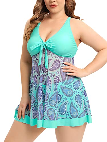 Ecupper Damen Tankini Sets Spitze Badeanzüge Plus Größe Badekleid Floral Zwei Stück Badeanzug mit Boyshorts von Ecupper