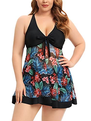 Ecupper Damen Tankini Sets Spitze Badeanzüge Plus Größe Badekleid Floral Zwei Stück Badeanzug mit Boyshorts von Ecupper