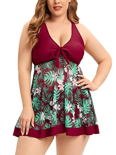 Ecupper Damen Tankini Sets Spitze Badeanzüge Plus Größe Badekleid Floral Zwei Stück Badeanzug mit Boyshorts von Ecupper