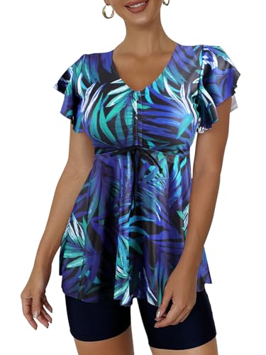 Ecupper Damen Zweiteilig Badeanzug Push up Tankini Set mit Badeshorts Bademode Grün Blatt M Ecupper Damen Zweiteilig Badeanzug Push up Tankini Set mit Badeshorts Bademode Grün Blatt M von Ecupper