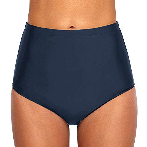 Ecute Damen Bikini Hose High Waist Bikinihose Hoher Taille Schwimmen Slip, 2XL, Marine von Ecute