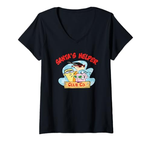 Damen Weihnachten Ed, EDD n Eddy Santa's Helper T-Shirt mit V-Ausschnitt von Ed Edd & Eddy