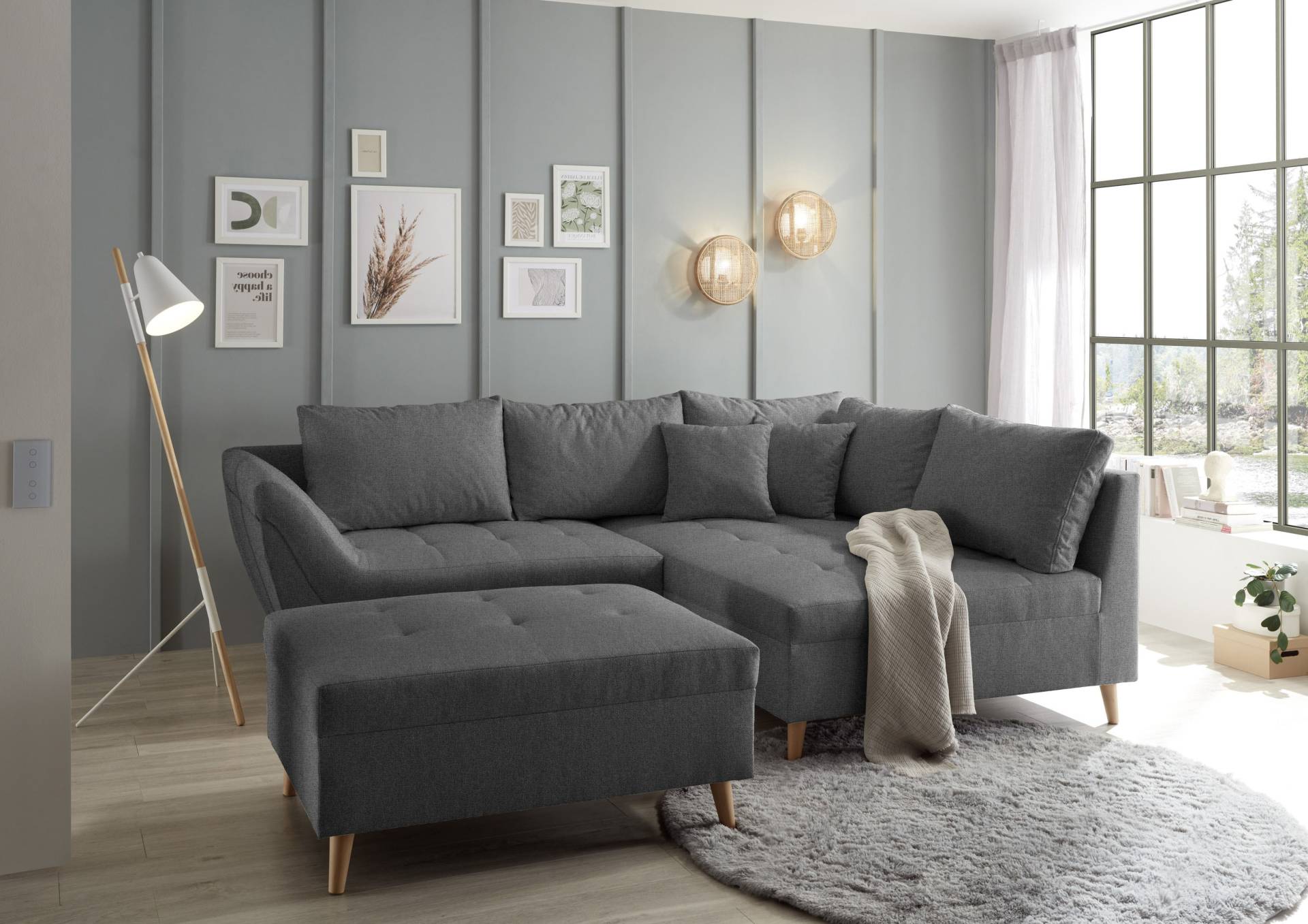 ED EXCITING DESIGN Ecksofa "Split L-Form", (Set, Ecksofa mit Hocker), frei im Raum stellbar, inkl. 7 Kissen von Ed Exciting Design