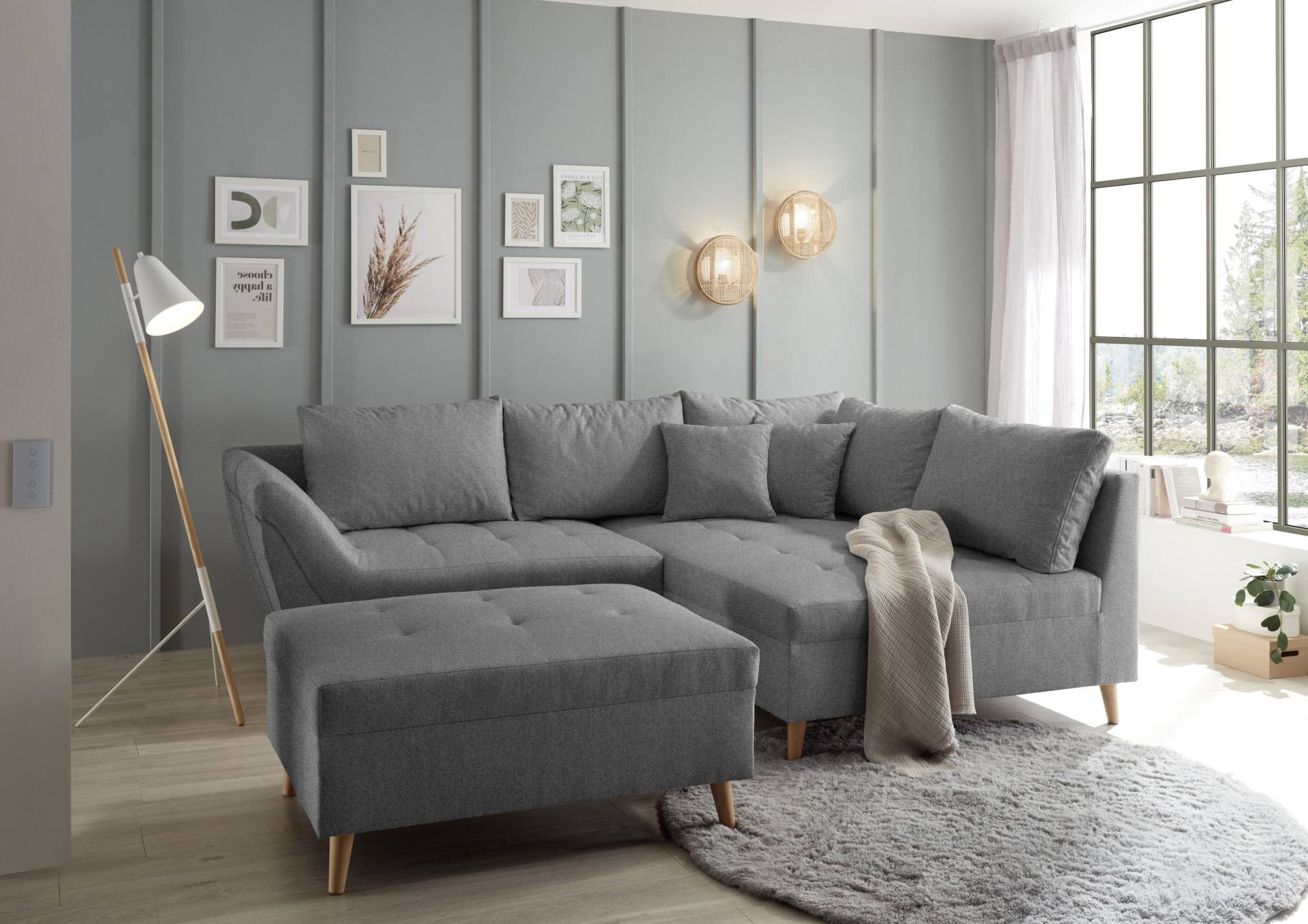 ED EXCITING DESIGN Ecksofa "Split L-Form", (Set, Ecksofa mit Hocker), frei im Raum stellbar, inkl. 7 Kissen von Ed Exciting Design