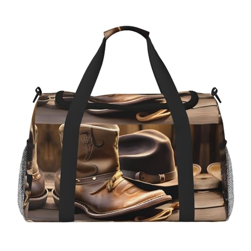 Cowboyhut und Stiefel, bedruckt, Wochenendtasche für Damen, Reisetasche, persönliche Gegenstände, Reisetasche, Gepäcktasche, Reisezubehör, Schwarz , Einheitsgröße von EdWal