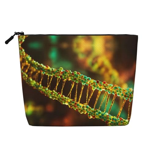 DNA-Make-up-Tasche mit Kette und Fotodruck für Damen, tragbare Kosmetiktasche, Kulturbeutel, geräumiger Reise-Make-up-Organizer, Schwarz , Einheitsgröße von EdWal