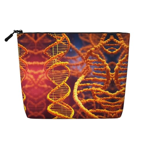 DNA-Make-up-Tasche mit Kette und Fotodruck für Damen, tragbare Kosmetiktasche, Kulturbeutel, geräumiger Reise-Make-up-Organizer, Schwarz , Einheitsgröße von EdWal