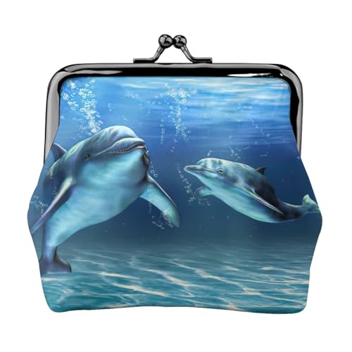 Delfine in the sea Print Coin Purse Pouch Change Purse with Kiss Lock Small Vintage Pouch Purse for Men Women, Schwarz , Einheitsgröße, Münztasche von EdWal